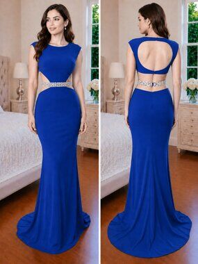 Mac Duggal Blue Cutout Column Formal Gown $598